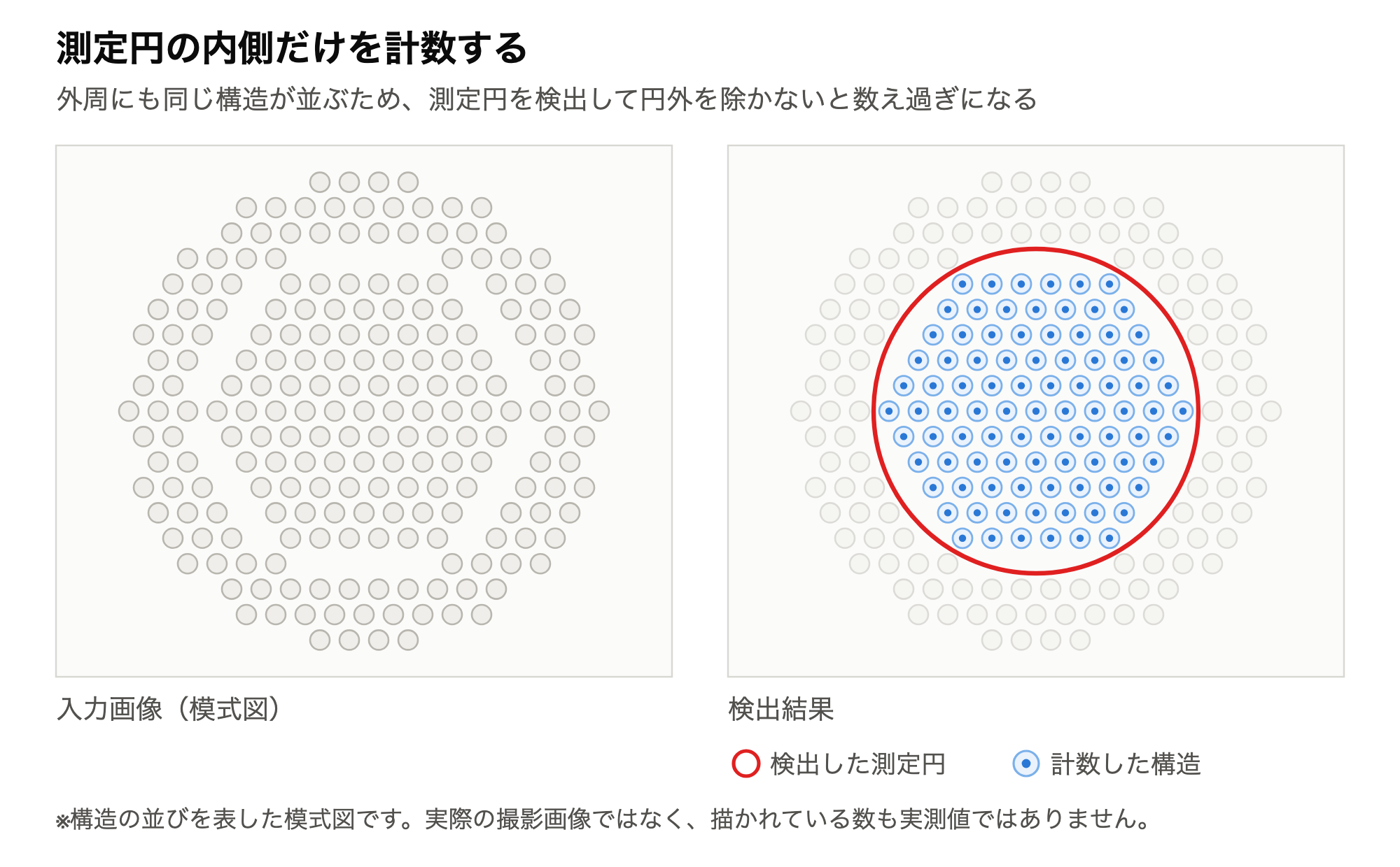 測定円の内側の構造だけを計数することを示した模式図